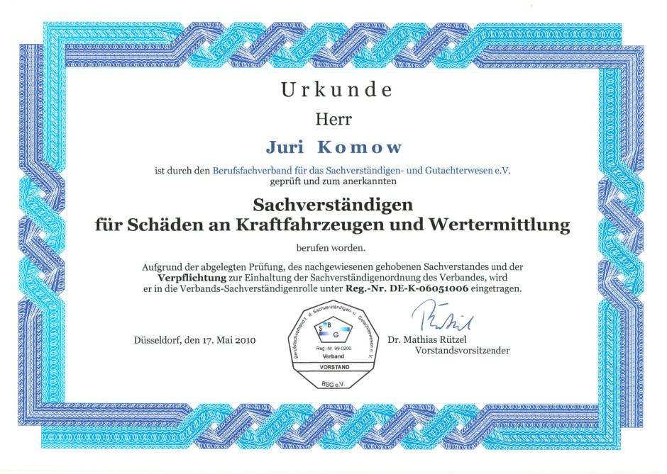Komow Zertifikat von BSG