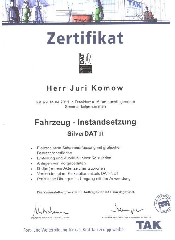 Komow Zertifikat von TAK